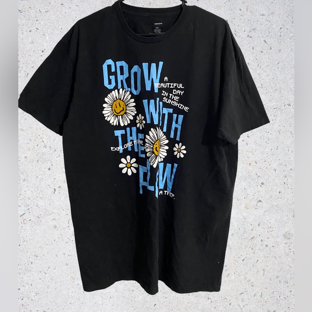 Black Graphic Tee with Floral Design